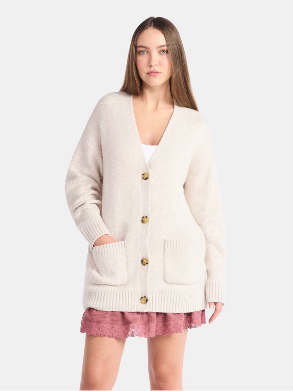No Boundaries Cream Button-Front Pocket Cardigan